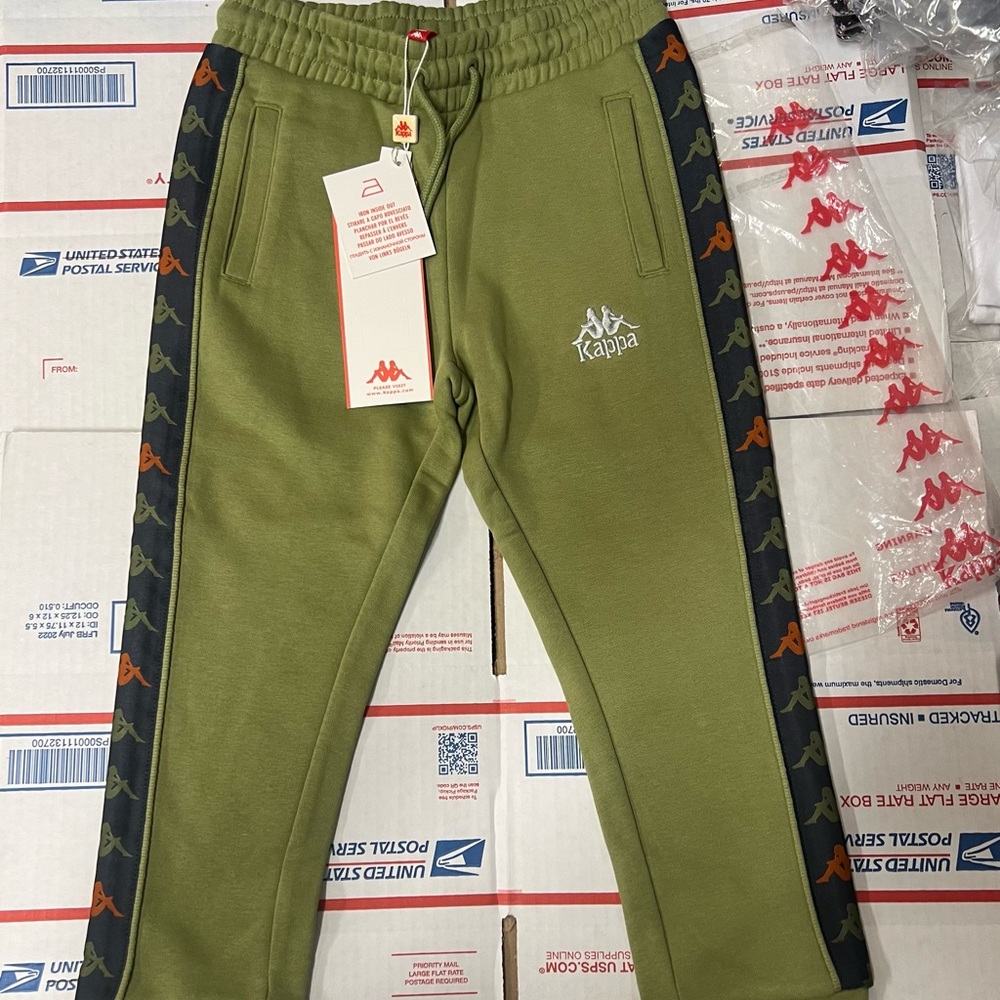 Kappa Green Joggers with Black Side Stripes